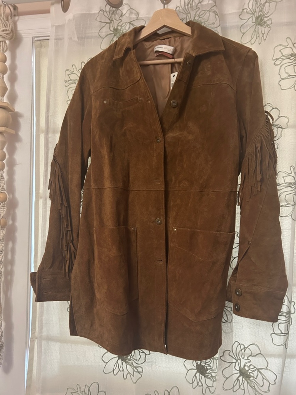 Anthropologie Brown Suede Fringe Leather Jacket